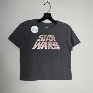 GAP Star Wars Girls 10 Sequined Spell Out T-Shirt Short Sleeve Tee Soft Black